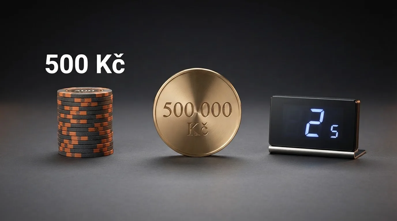 Vizualizace zákonných stropů — 500 Kč sázka, 500 000 Kč výhra, časovač 2 sekundy